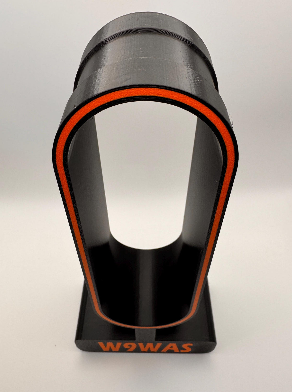 Custom callsign headset stand with orange accent