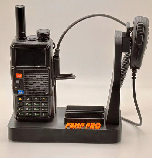 Baofeng F8HP Pro desk stand – front view with radio