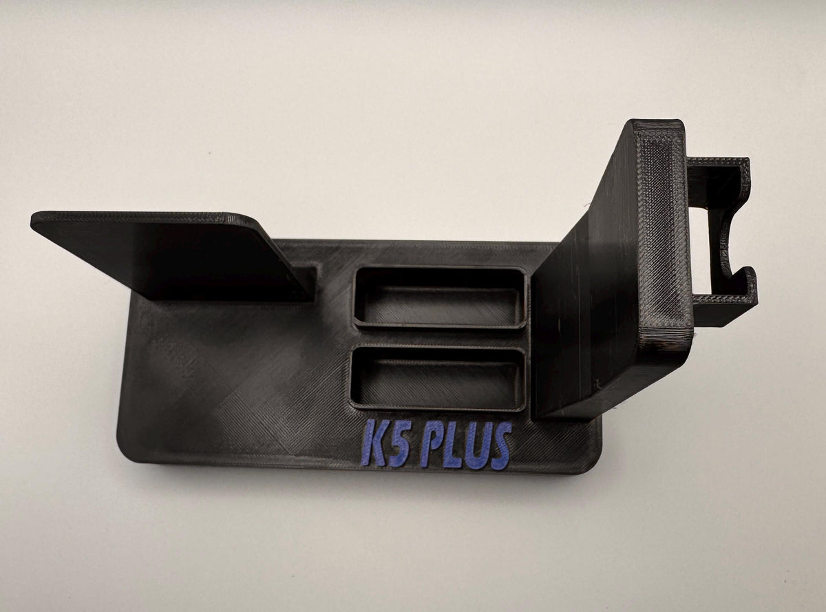 Baofeng K5 Plus desk stand with side-facing mic – accessory tray and battery slots