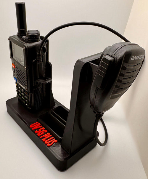 Baofeng UV-5G Plus desk stand – speaker mic front view