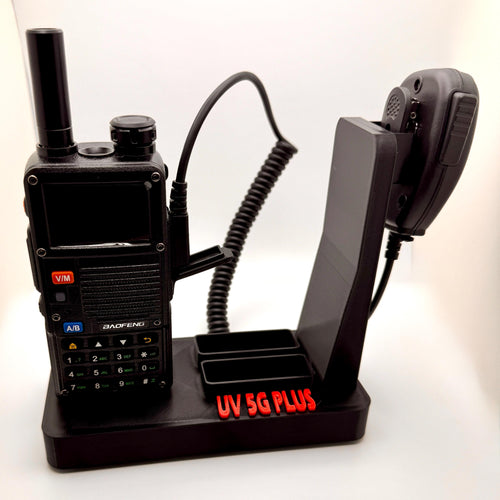 Baofeng UV-5G Plus desk stand – with radio and speaker mic