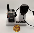 Baofeng UV-5R 25th anniversary transparent desk stand – with radio mic and coin