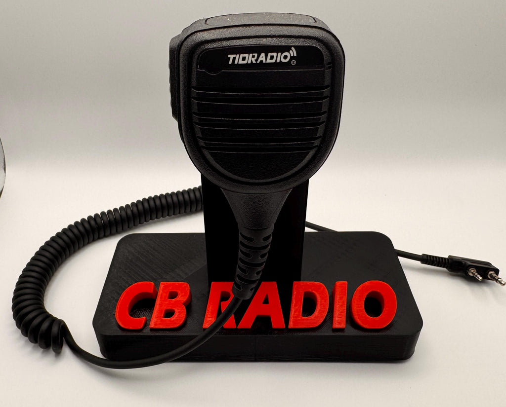 Custom callsign hand microphone desk stand – short stand front with mic