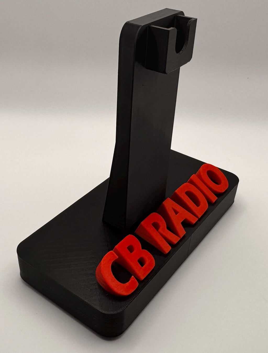 Custom callsign hand microphone desk stand – tall stand CB radio side view