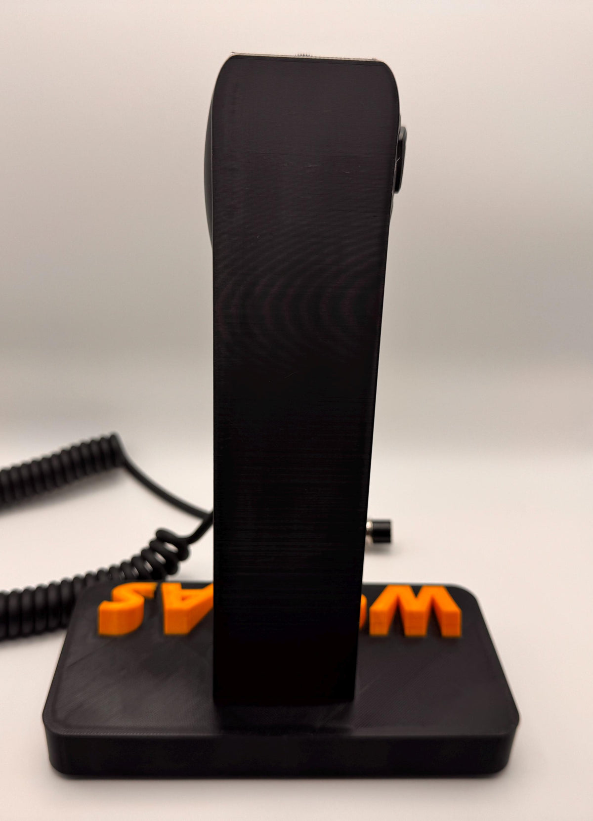 Custom callsign hand microphone desk stand – tall stand empty rear view
