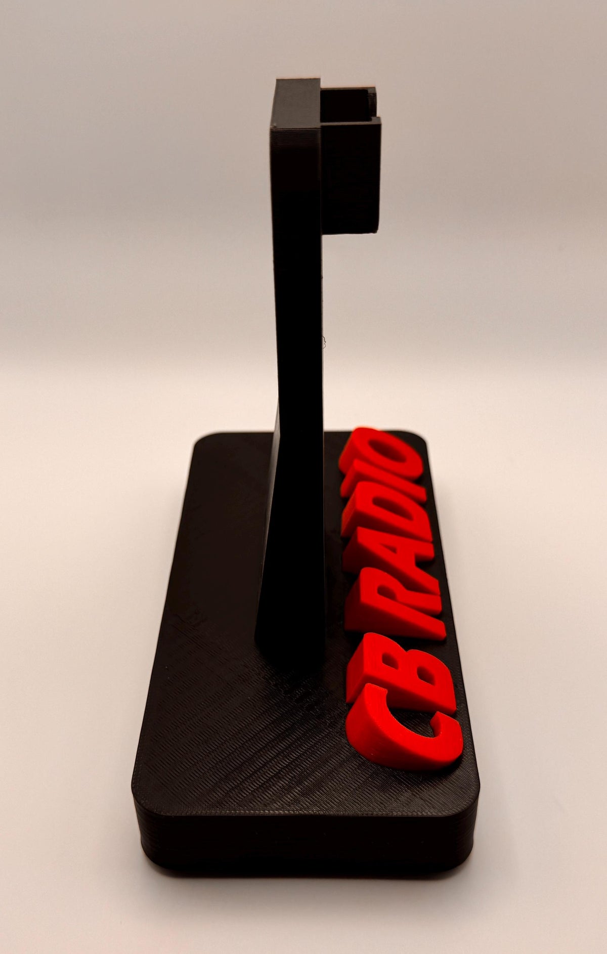 Custom callsign hand microphone desk stand – tall stand side profile