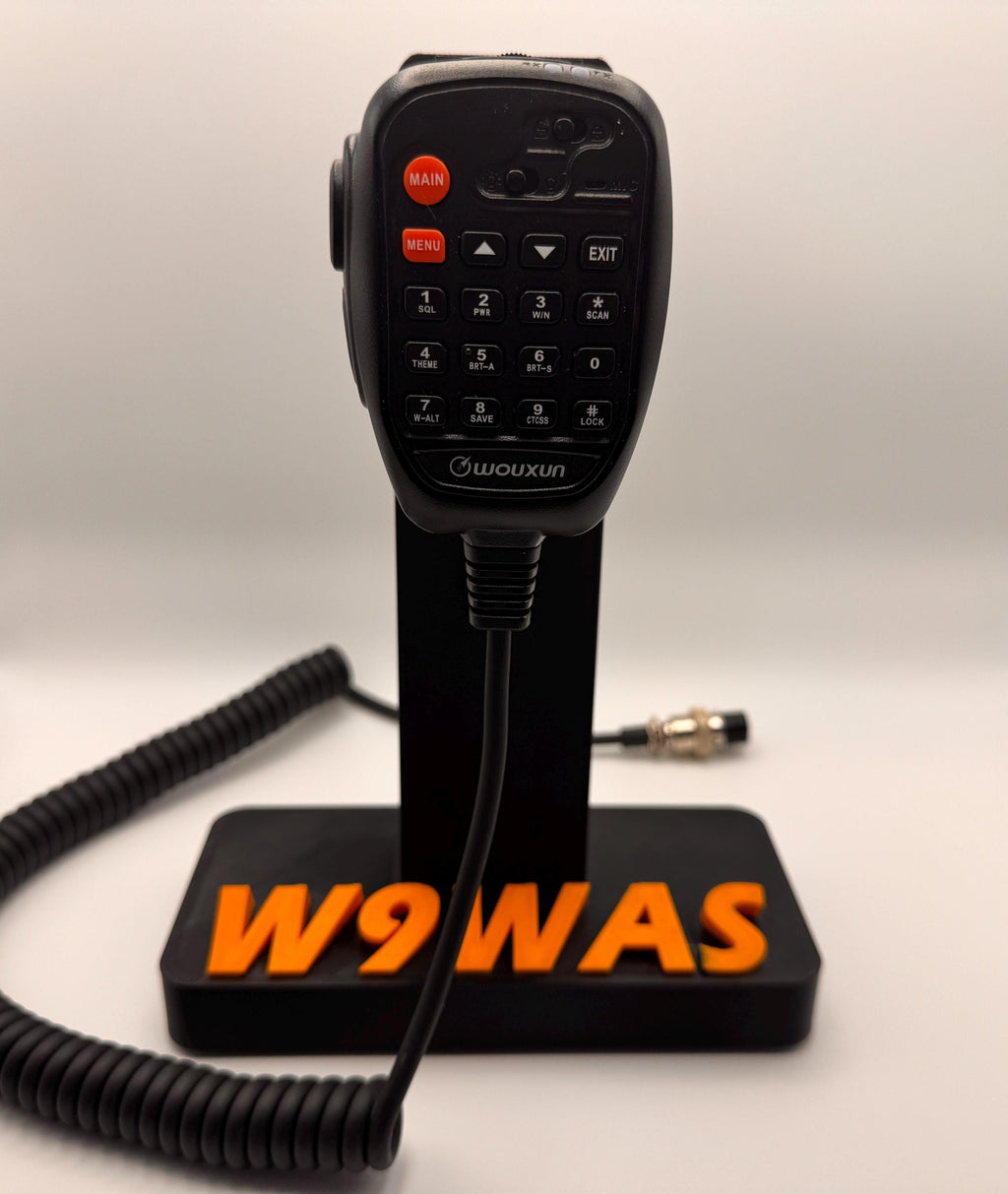 Custom callsign hand microphone desk stand – tall stand with mic and callsign