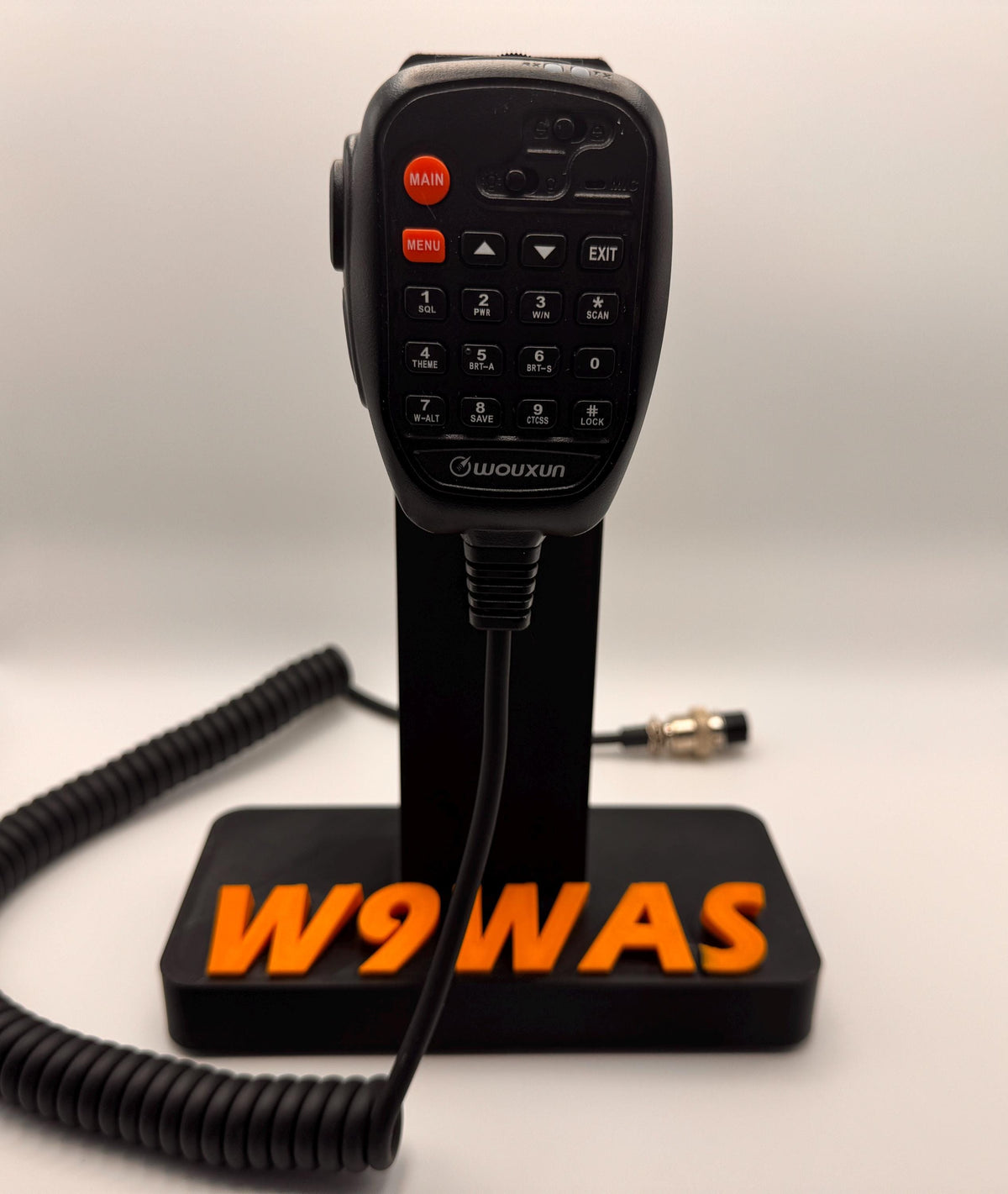 Custom callsign hand microphone desk stand – tall stand with mic and callsign