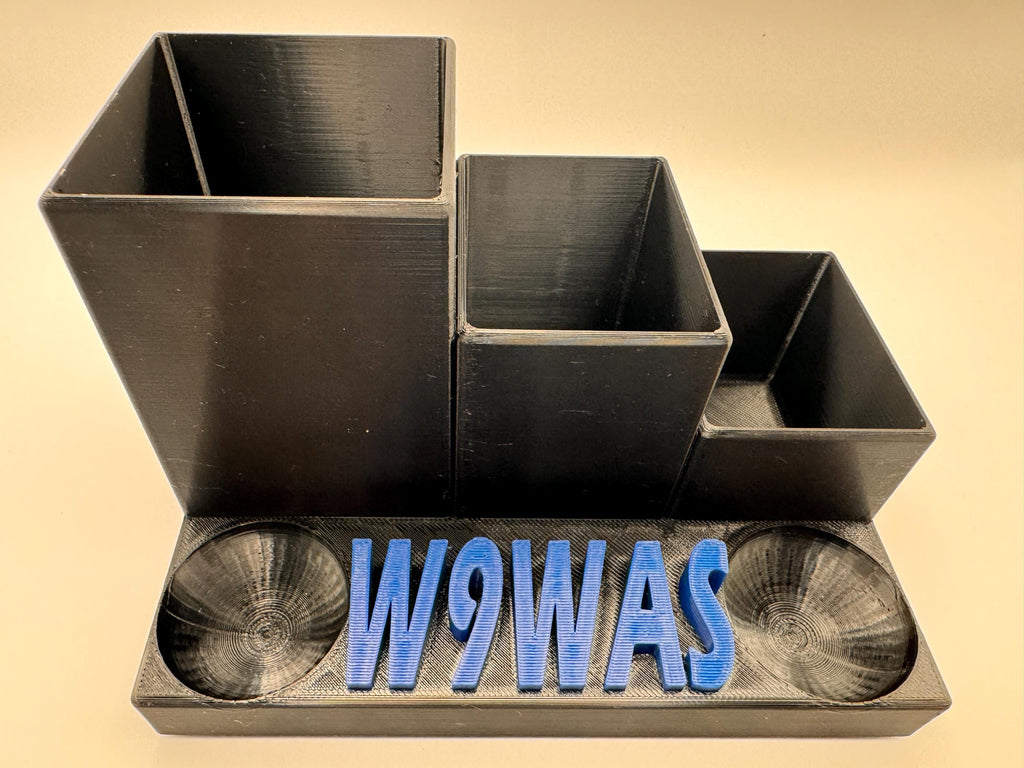 Custom Callsign Desk Organizer – raised lettering front