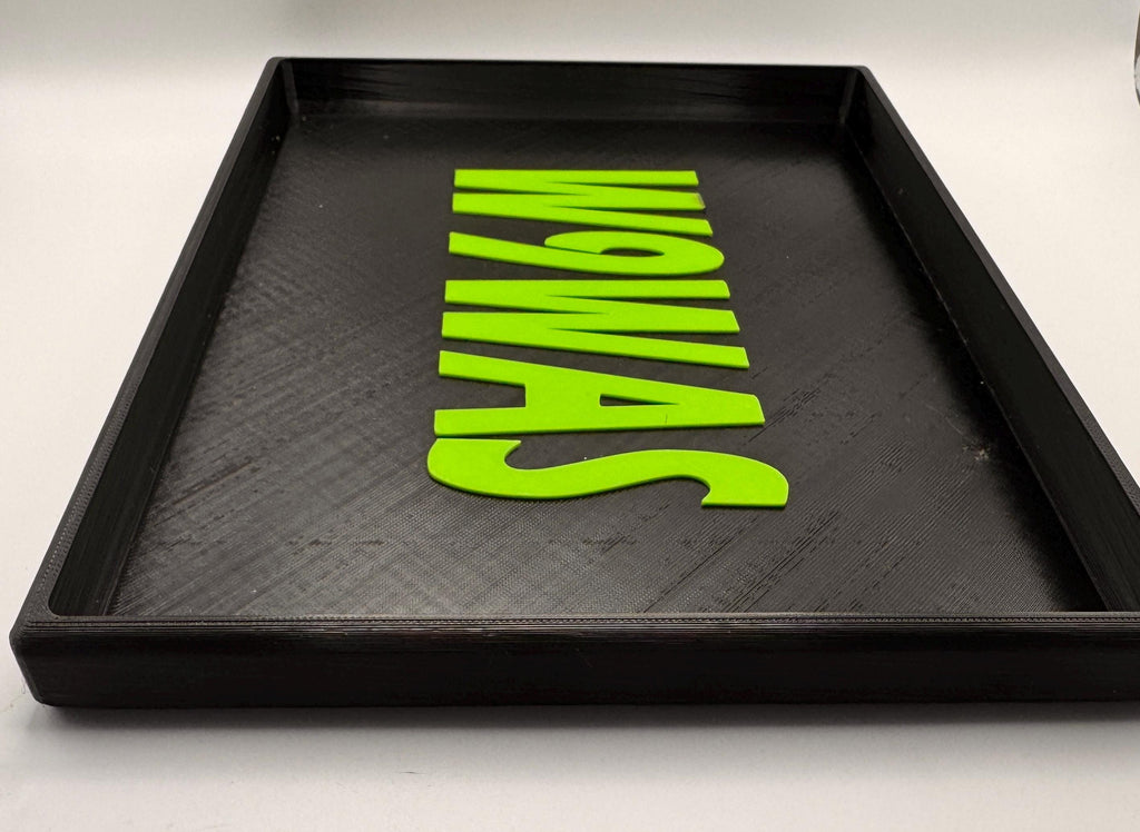 Custom Callsign EDC Dump Tray – green callsign angled
