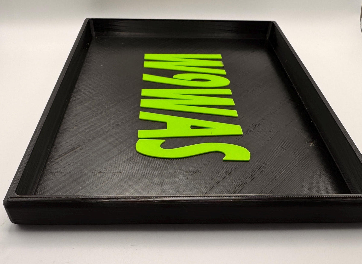 Custom Callsign EDC Dump Tray – green callsign angled