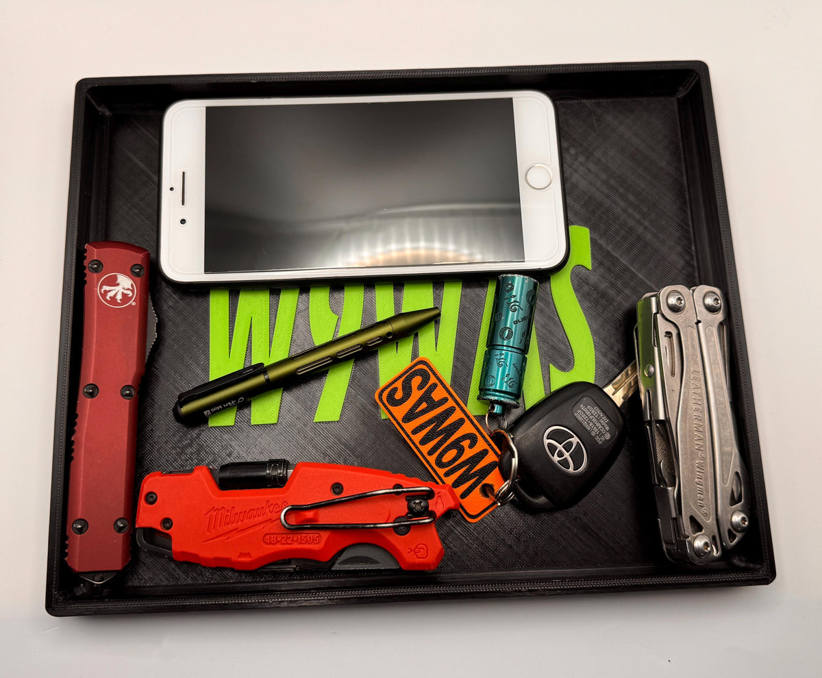 Custom Callsign EDC Dump Tray – with edc gear angled