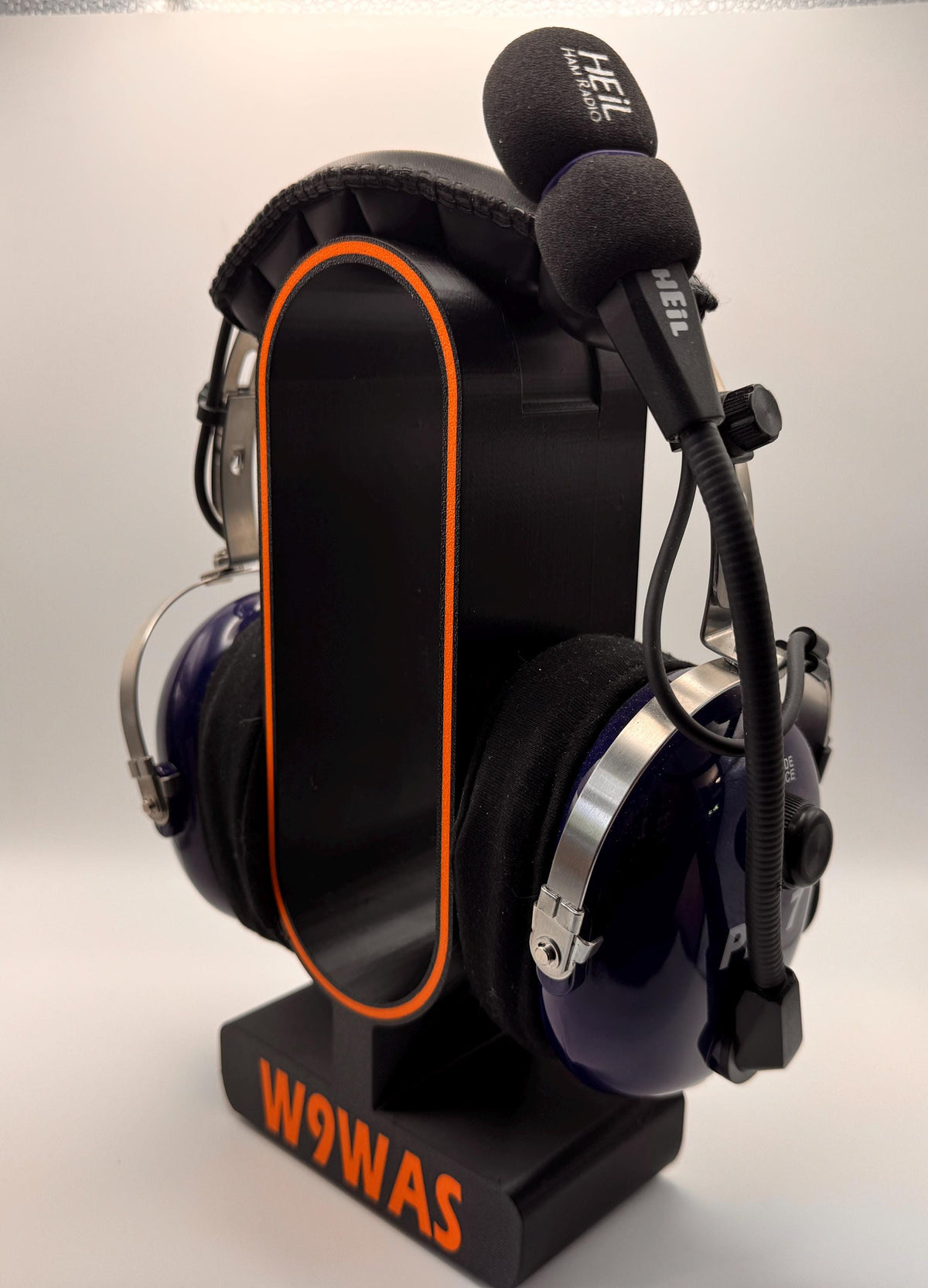 Custom Callsign Headset Stand – side with headset