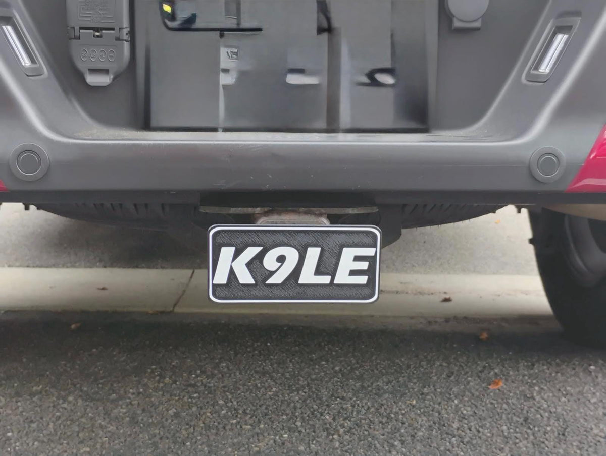 Custom Callsign Trailer Hitch Cover – installed close up