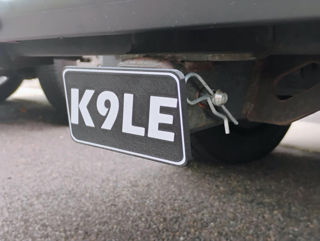 Custom Callsign Trailer Hitch Cover – installed side view