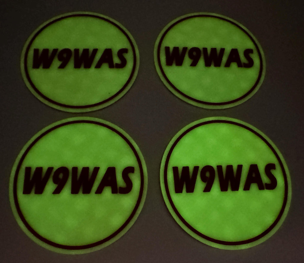 Glow-in-the-Dark Callsign Coaster Set – four coasters glowing