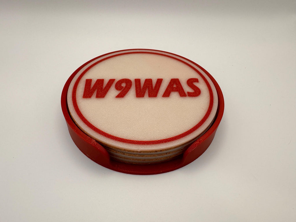 Glow-in-the-Dark Callsign Coaster Set – red holder with coaster