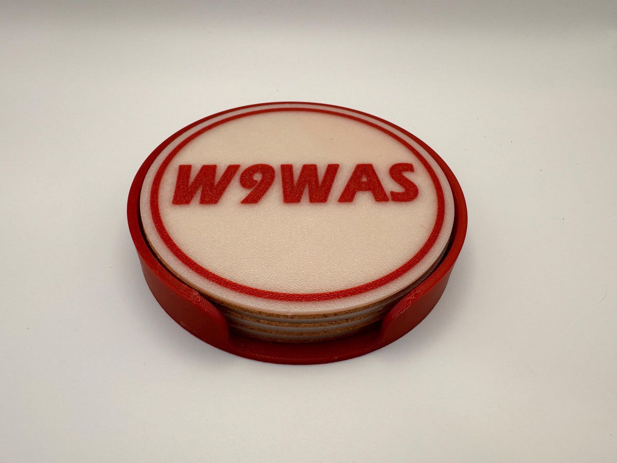 Glow-in-the-Dark Callsign Coaster Set – red holder with coaster