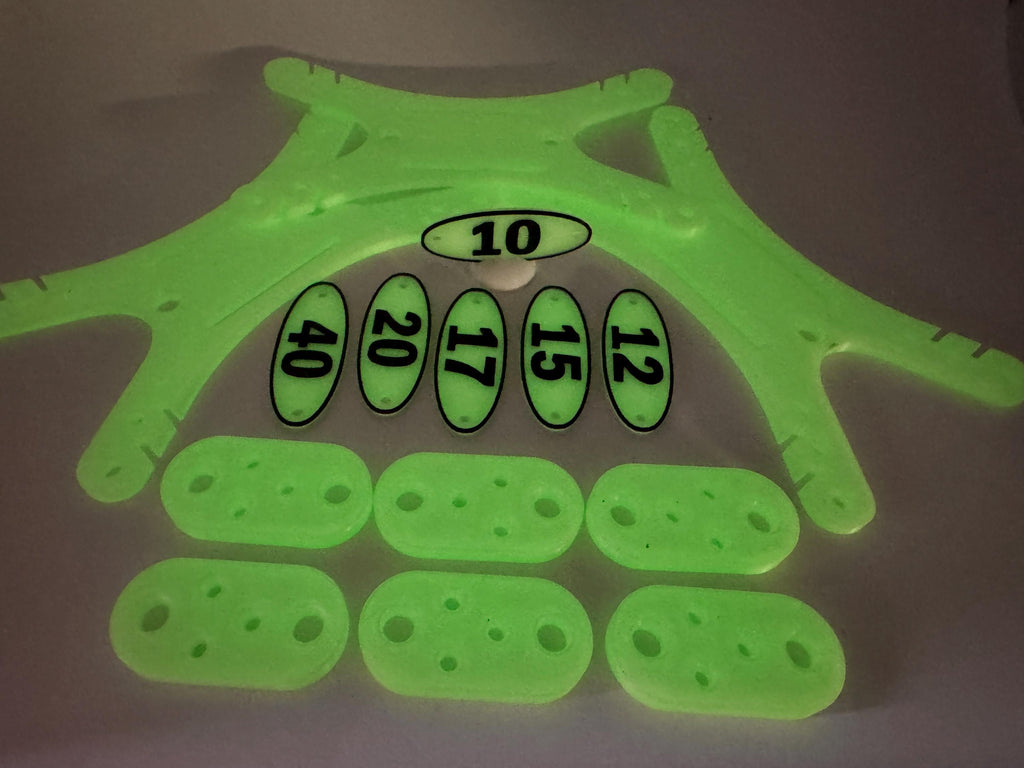 Glow-in-the-Dark Portable Antenna Kit – full kit glowing, overhead view