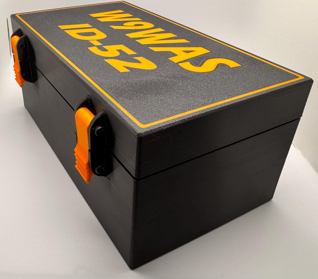 Custom Icom ID-52 radio case with callsign – black case angled view