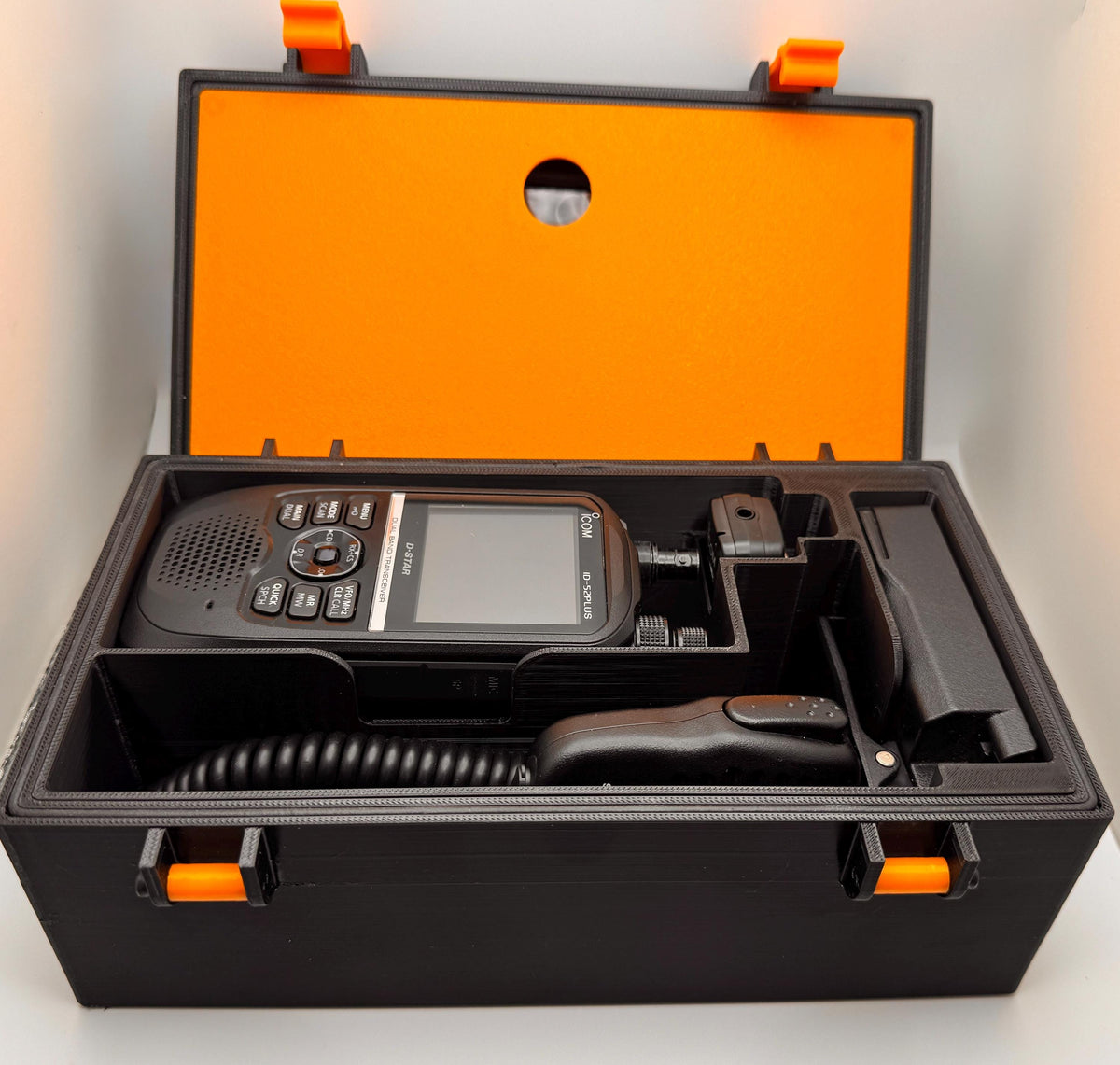 Custom Icom ID-52 radio case with callsign – open with ID-52 radio