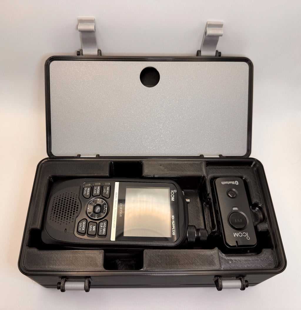 Icom ID-52 travel case – open with accessories top view