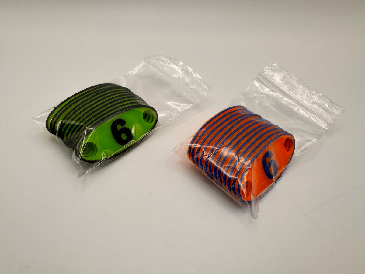 Linked Dipole Band Markers – green and orange sets packaged