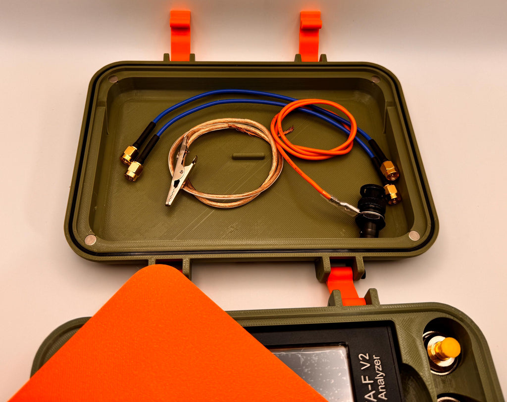 NanoVNA-F V2 case with stand – cables in lid storage