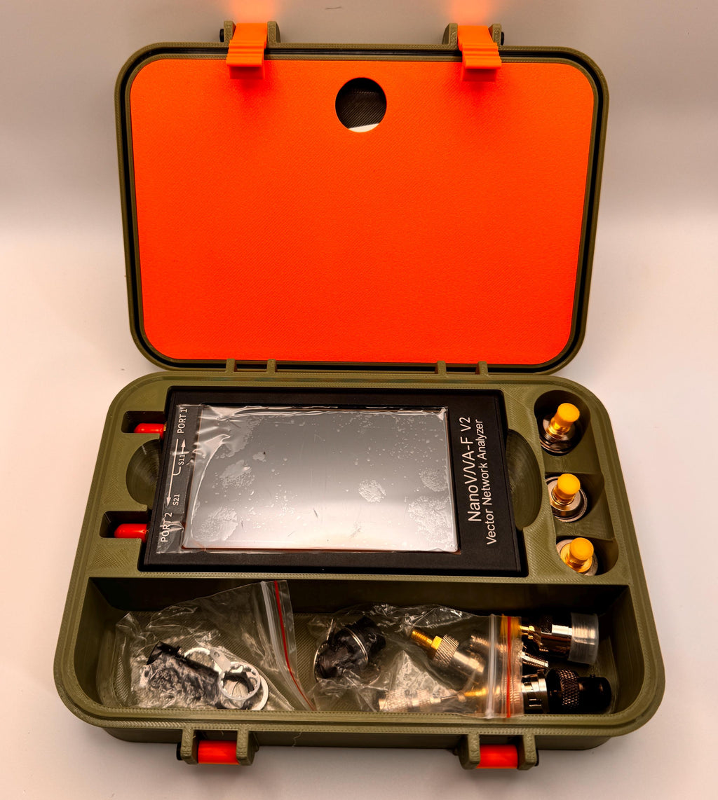 NanoVNA-F V2 case with stand – open with NanoVNA-F V2
