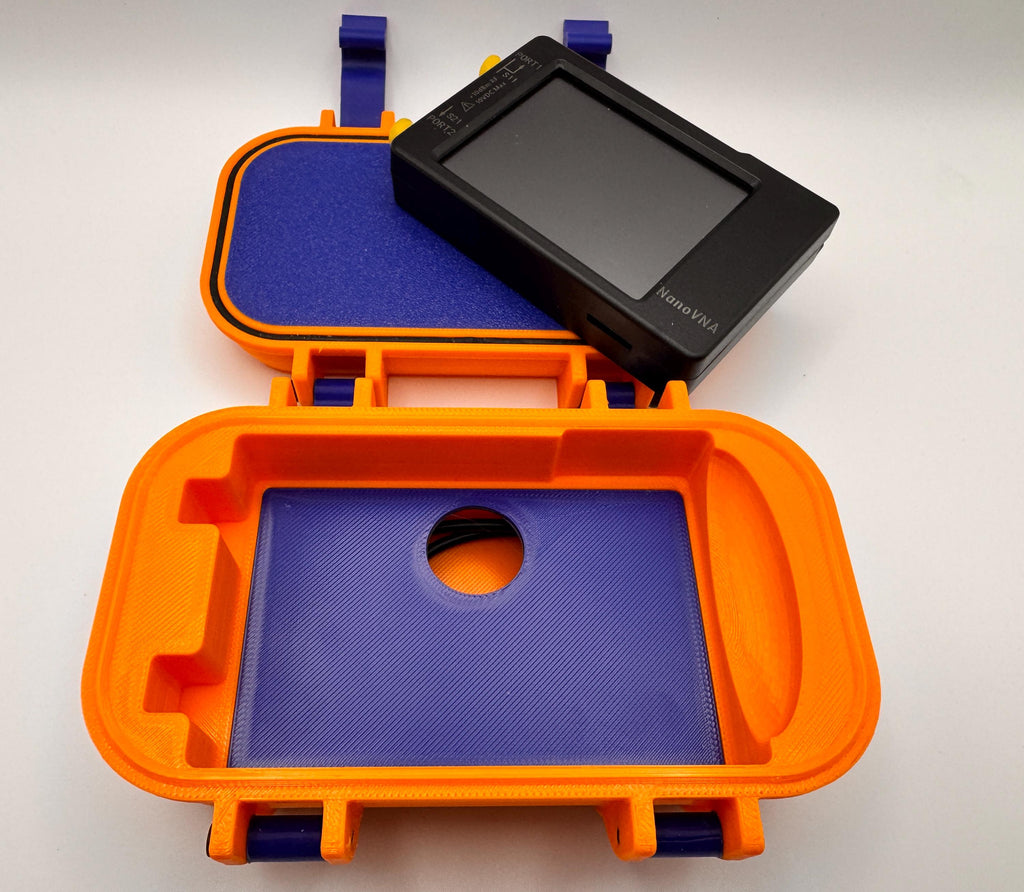 NanoVNA-H 2.8" compact case – open showing lid storage