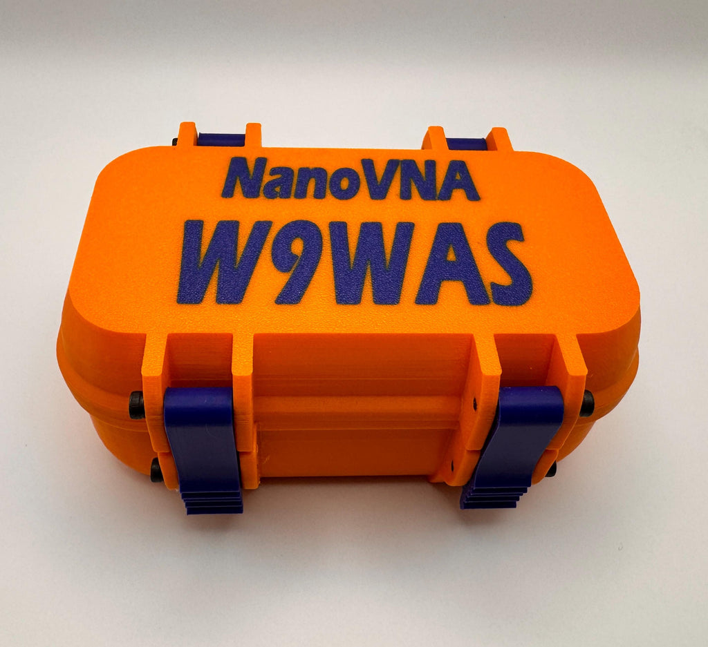 NanoVNA-H 2.8" compact case – orange case with blue callsign lid