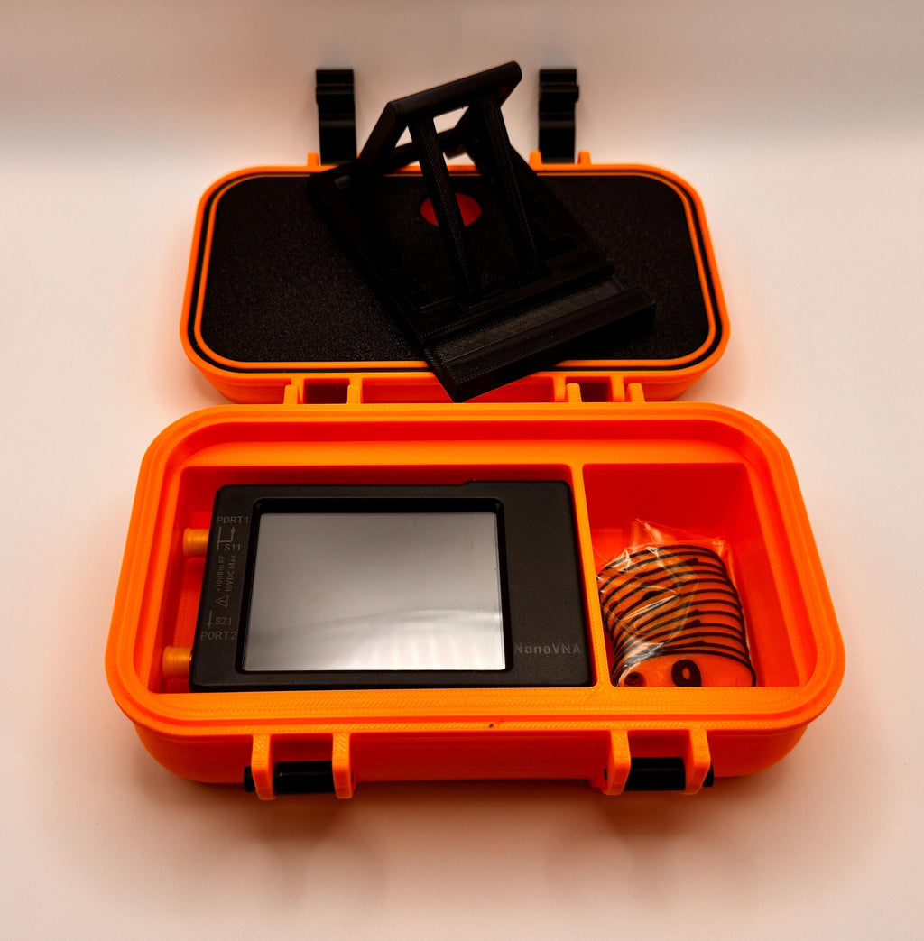 NanoVNA-H 2.8" protective case – NanoVNA in insert with stand