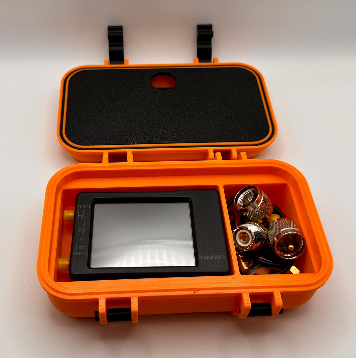 NanoVNA-H 2.8" protective case – open with NanoVNA-H
