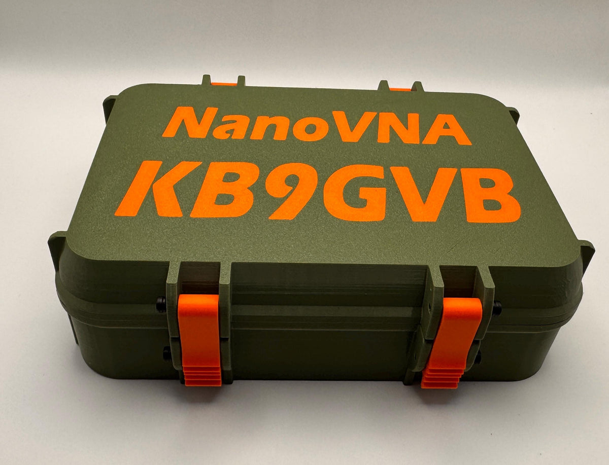 NanoVNA-H4 4" case with stand and standards keeper – callsign lid front
