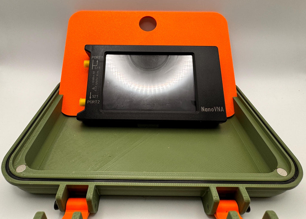 NanoVNA-H4 4" case with stand and standards keeper – NanoVNA screen in lid stand