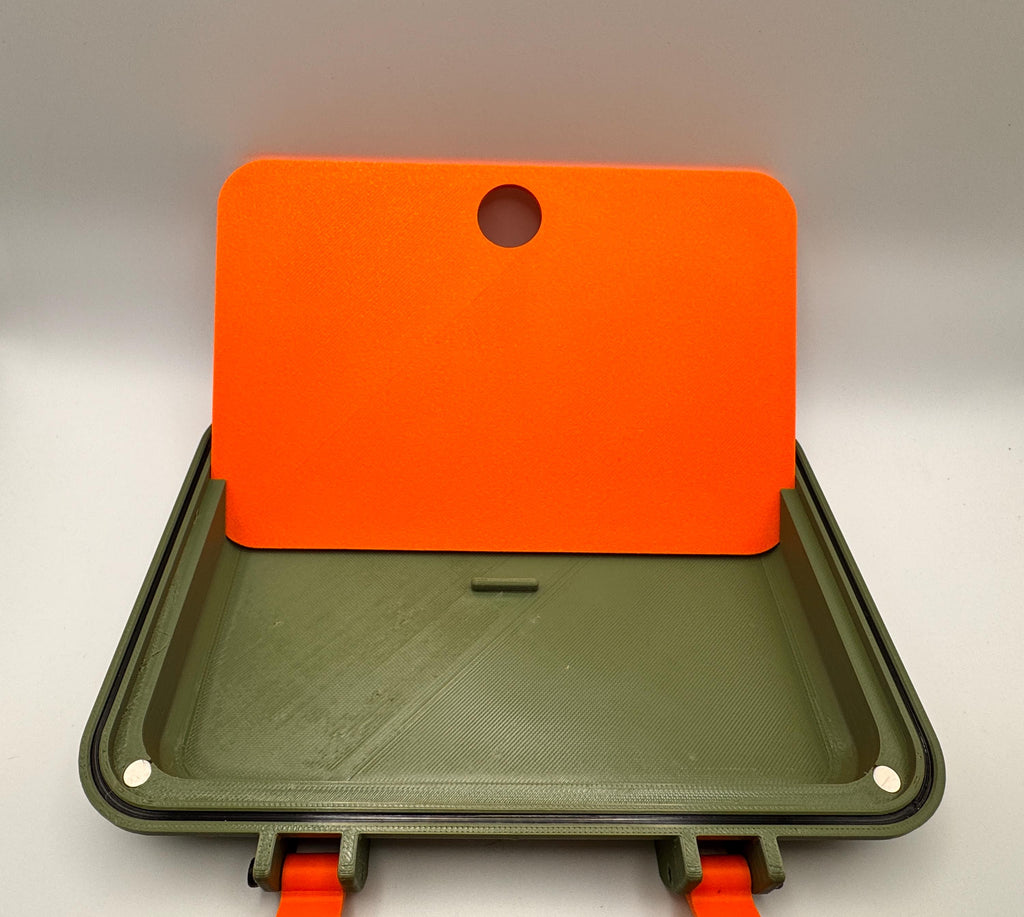NanoVNA-H4 4" case with stand and standards keeper – open lid storage