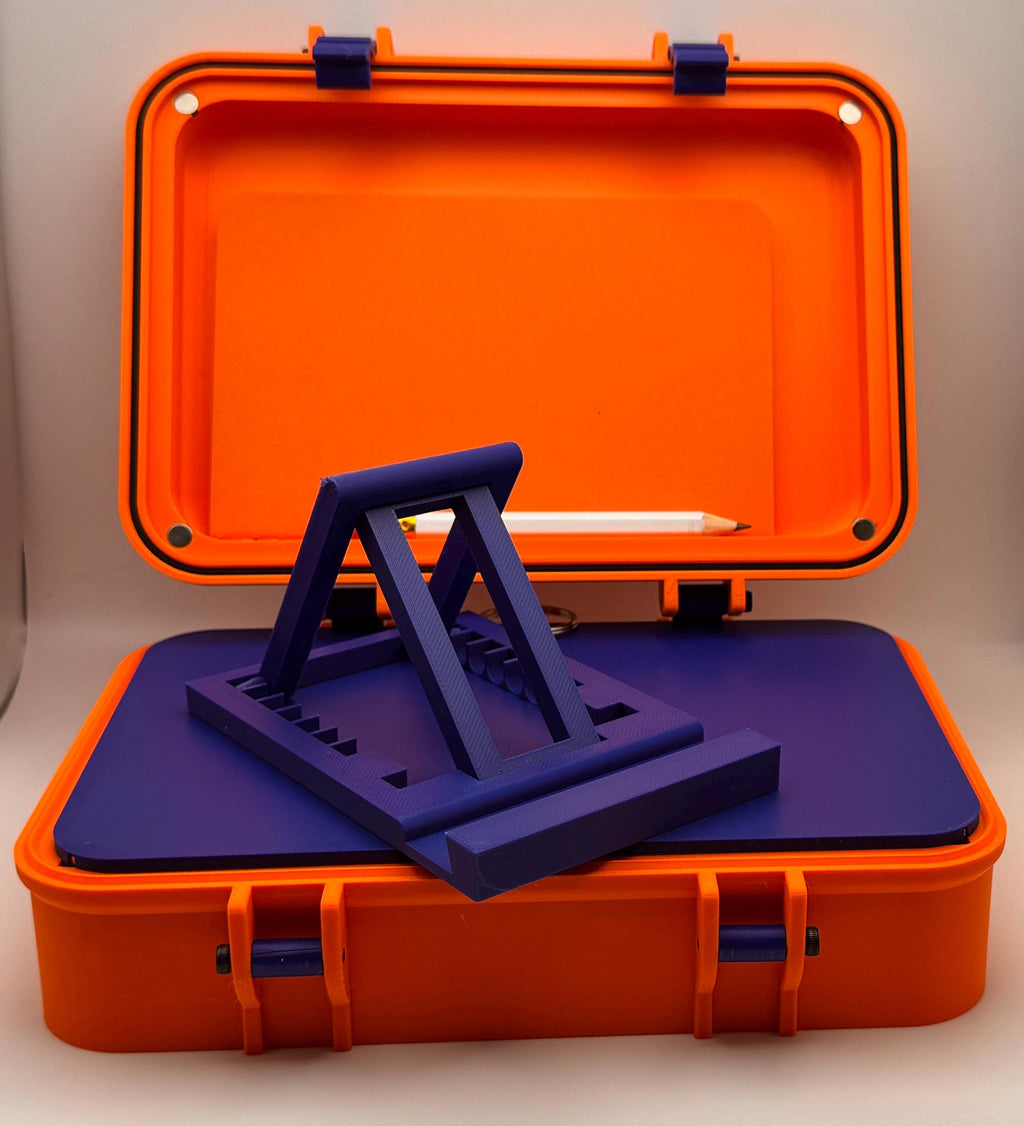 NanoVNA-H4 4" hinged protective case – open with fold-out stand