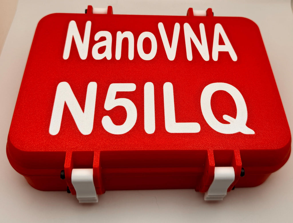 NanoVNA-H4 4" hinged protective case – red case with white callsign