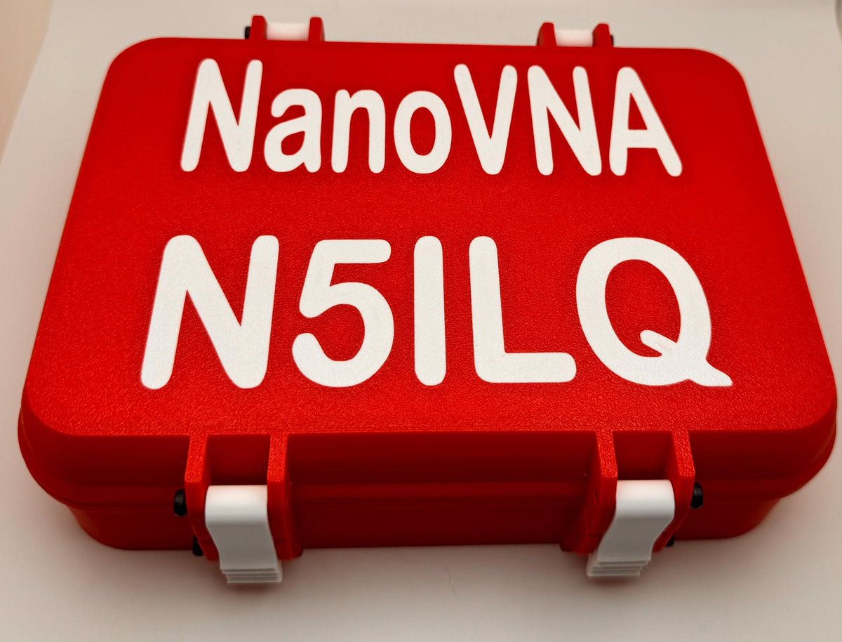 NanoVNA-H4 4" hinged protective case – red case with white callsign