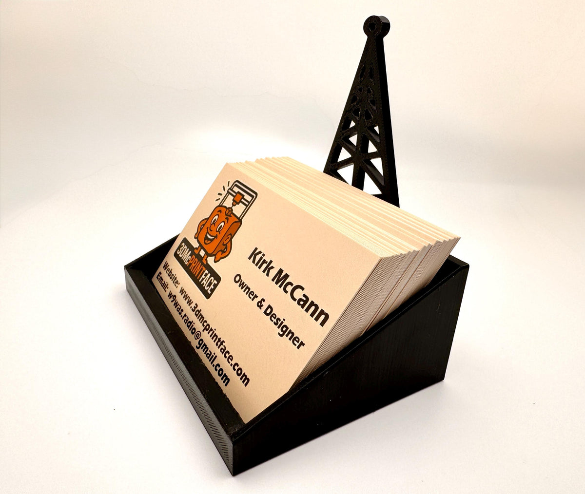 Radio Tower Business Card Holder – with business cards angled
