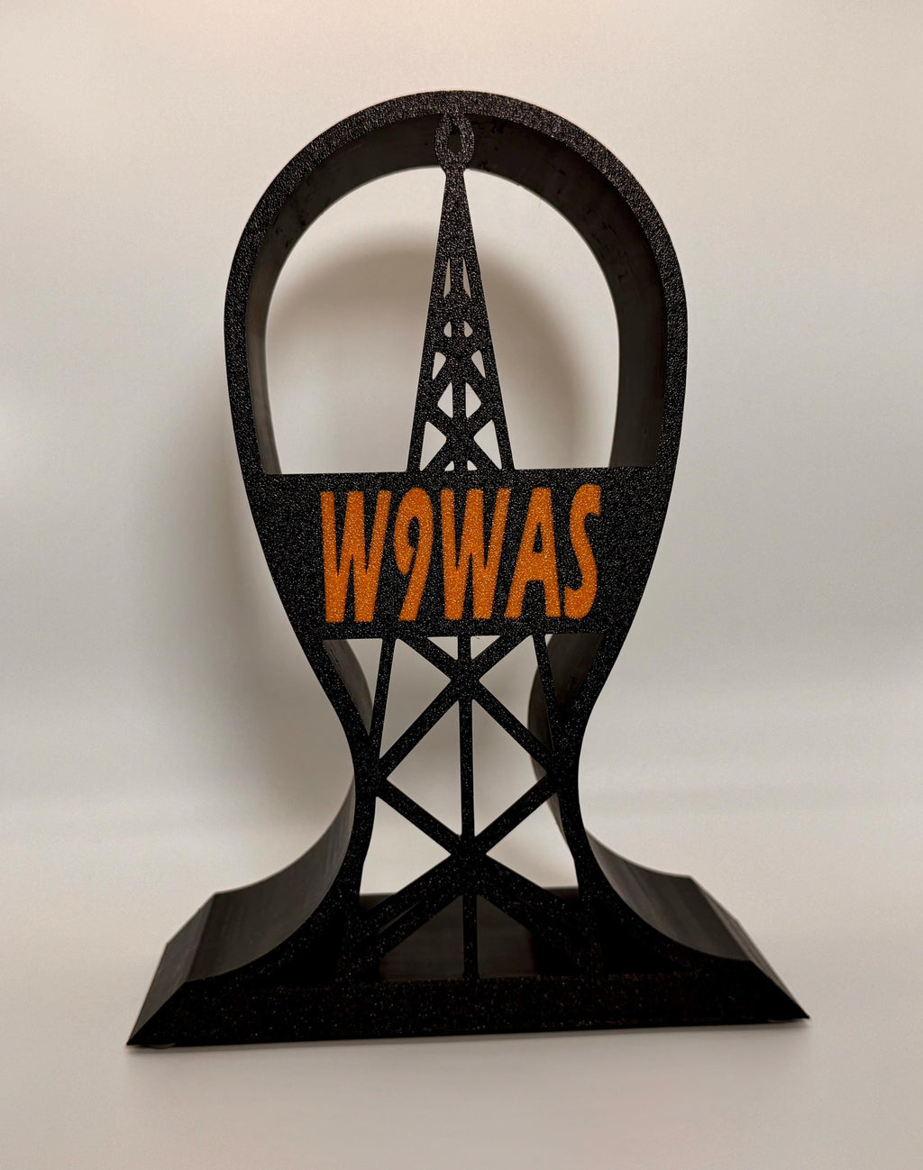 Radio Tower Headset Stand – front callsign