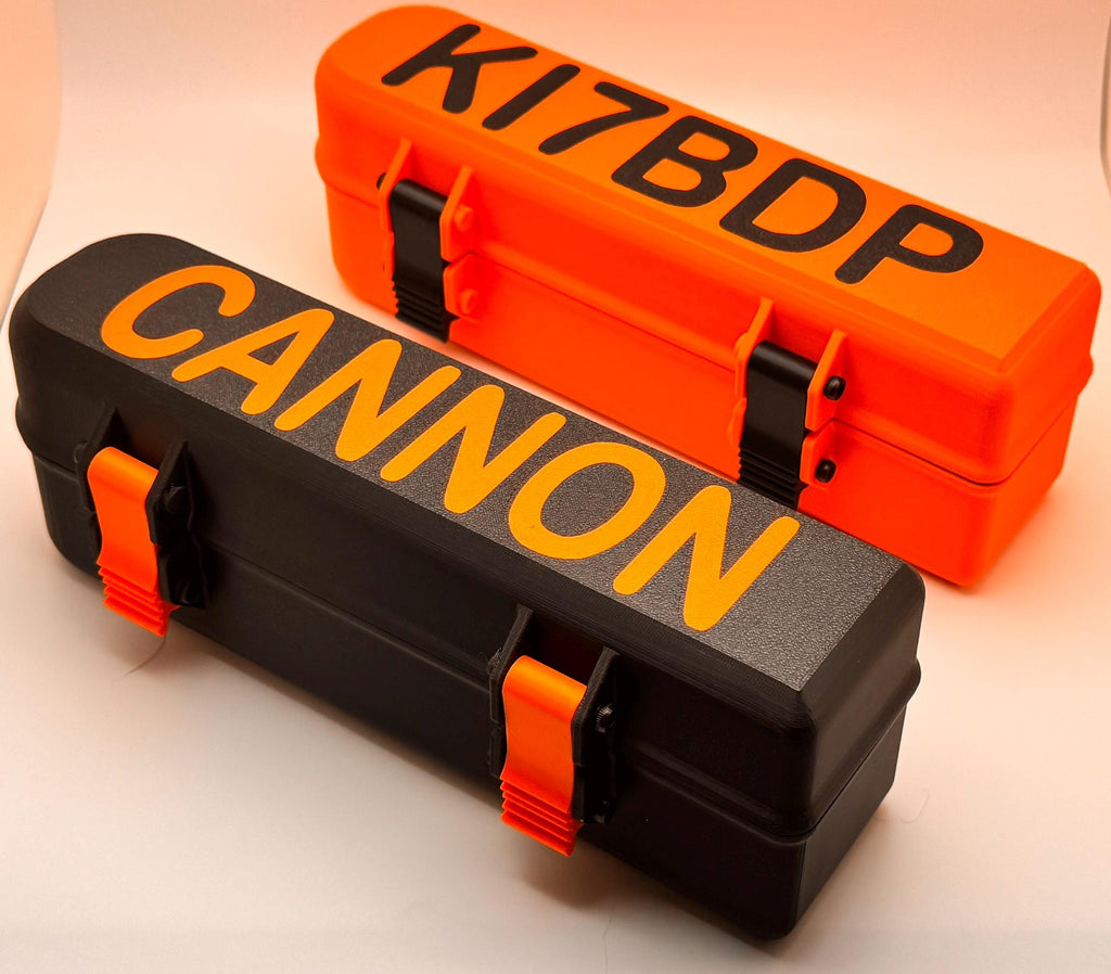 RigExpert Stick hinged protective case – black case with orange callsign