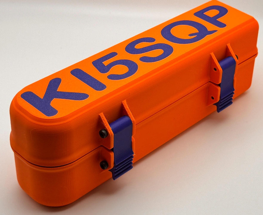 RigExpert Stick hinged protective case – orange case with blue callsign