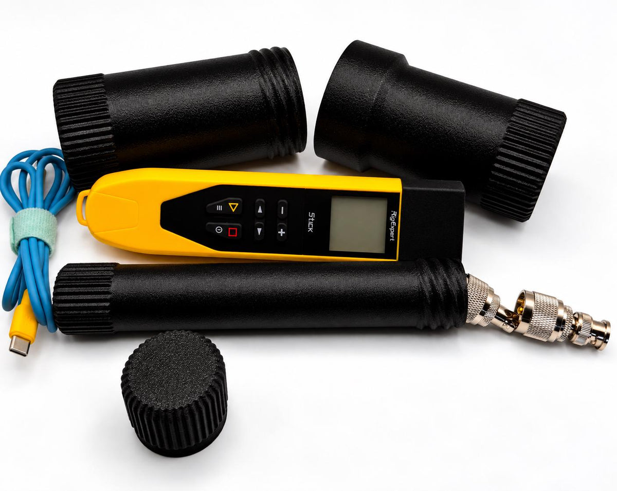RigExpert Stick twist-lock case kit – kit laid out with analyzer