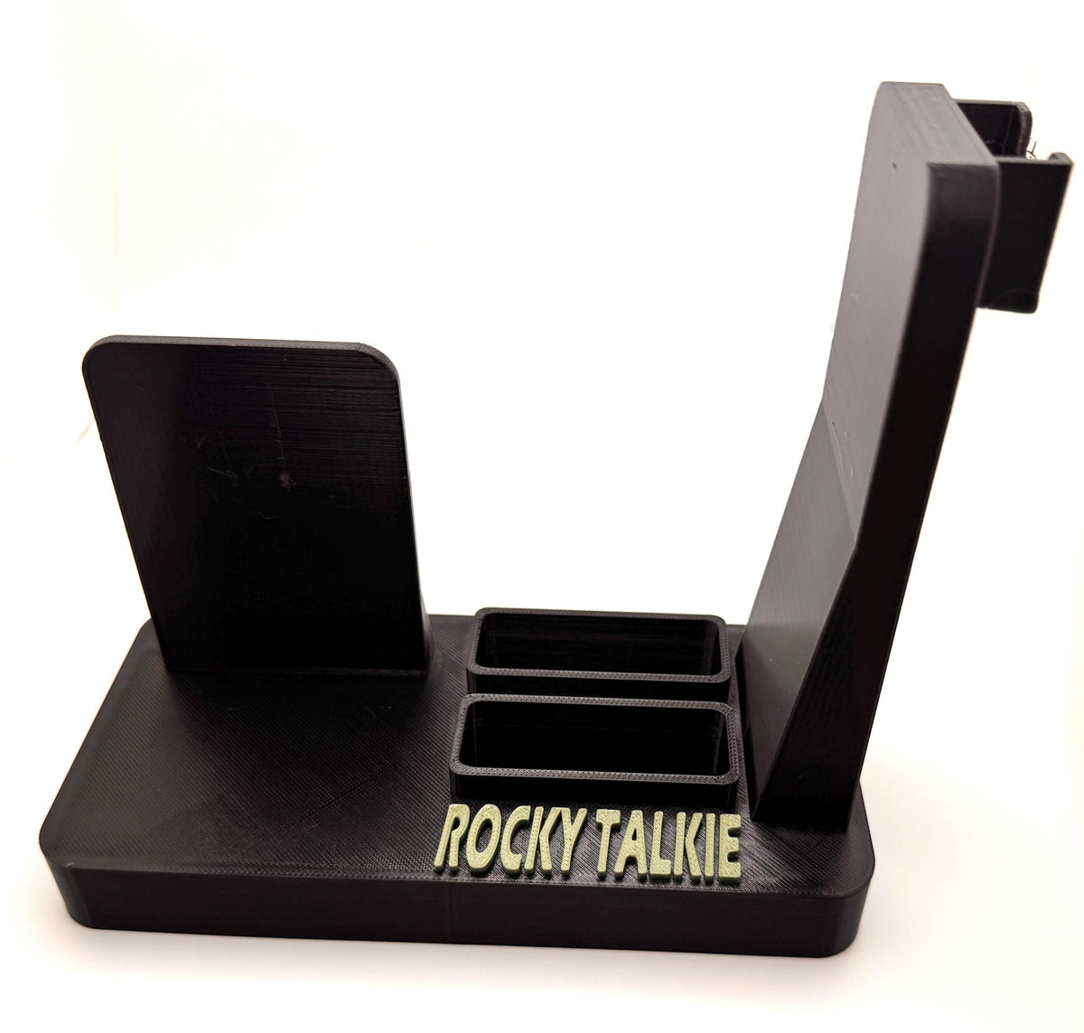 Rocky Talkie GMRS radio desk stand – empty stand front view