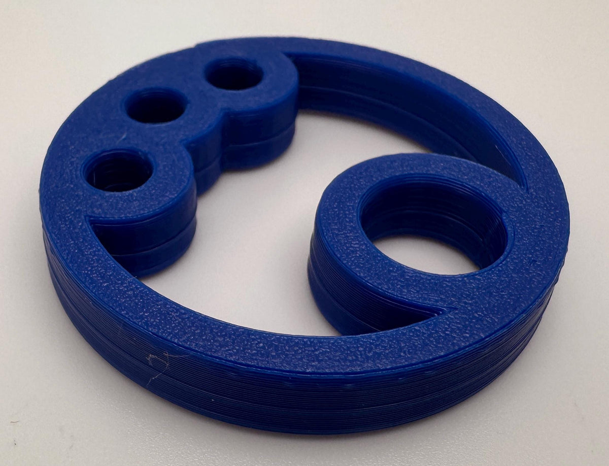 Round Knotless Antenna Insulators – round insulator in blue, angled view
