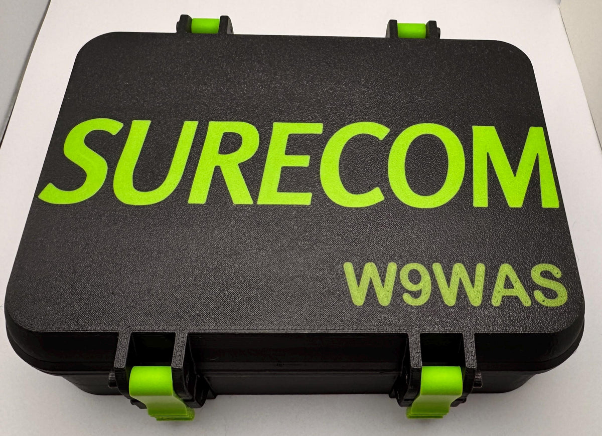 Surecom SW-102 / SW-33 SWR meter case – lid close-up with callsign