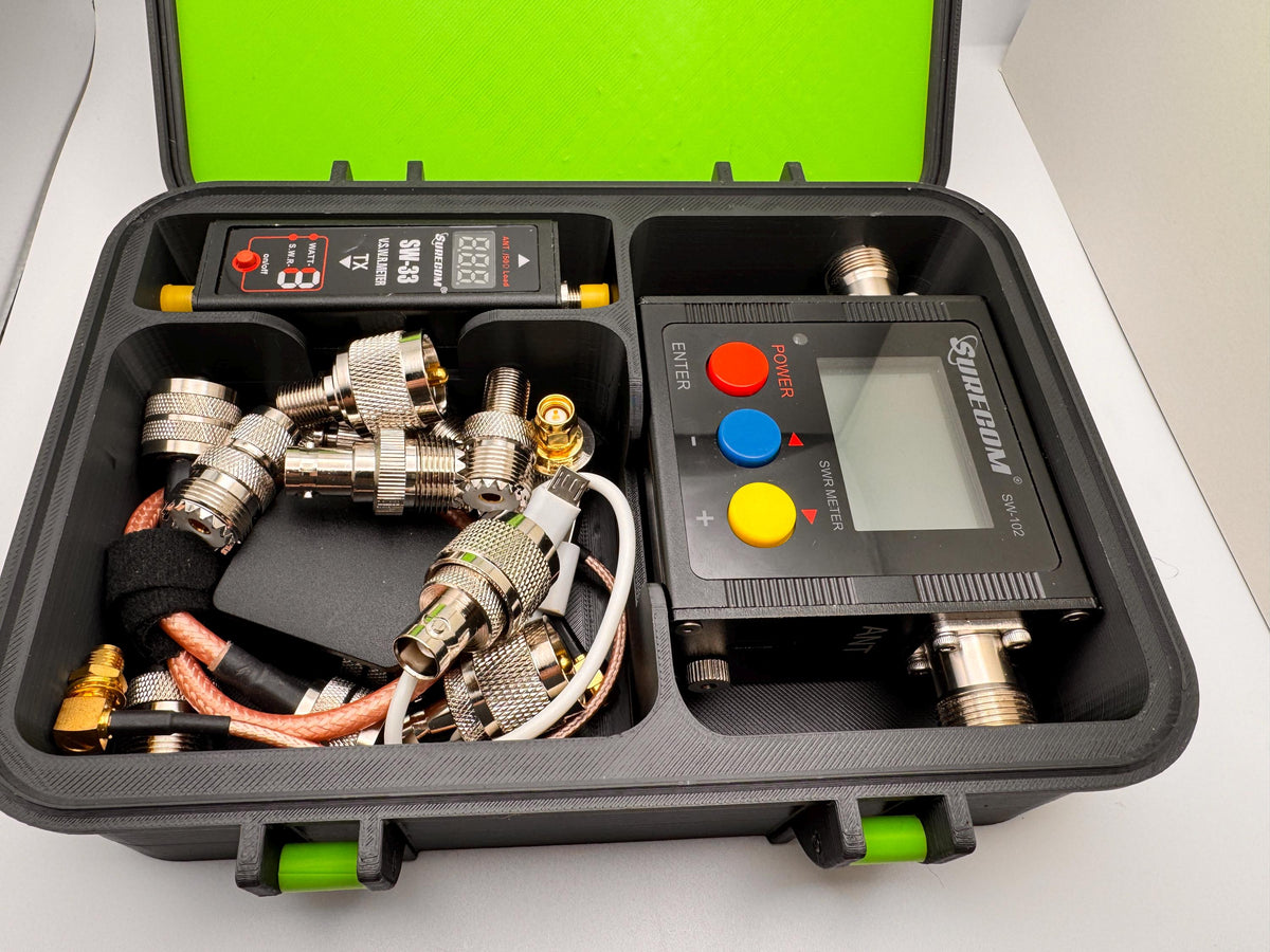 Surecom SW-102 / SW-33 SWR meter case – meter and connectors close-up
