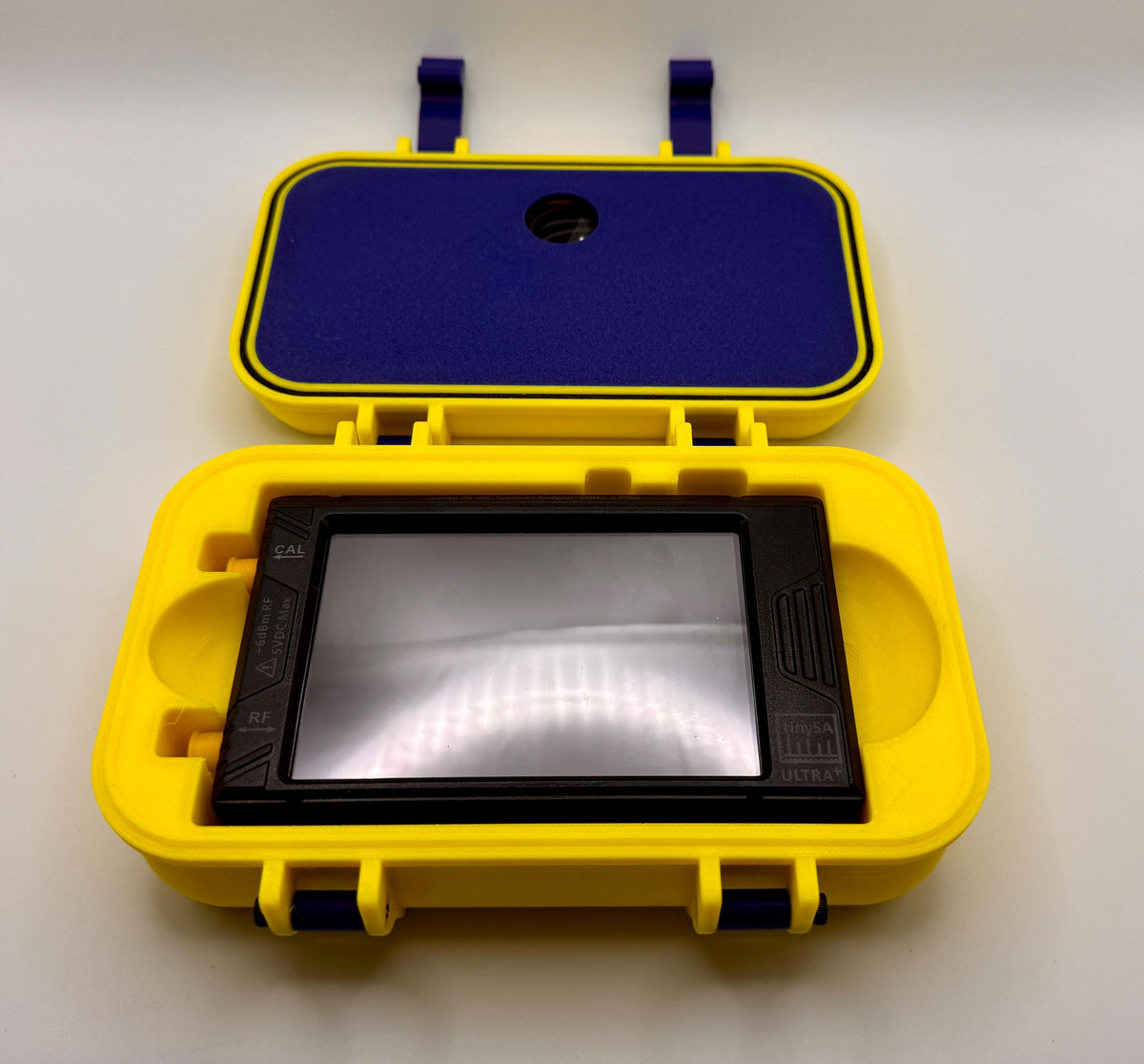 tinySA ULTRA+ case with stand – open with tinySA in insert