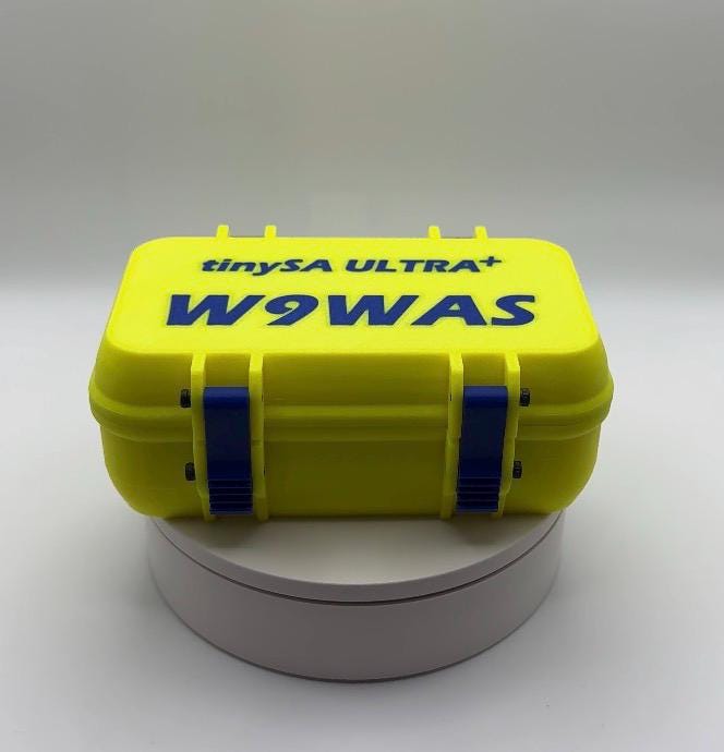 tinySA ULTRA+ case with stand – yellow case on display stand